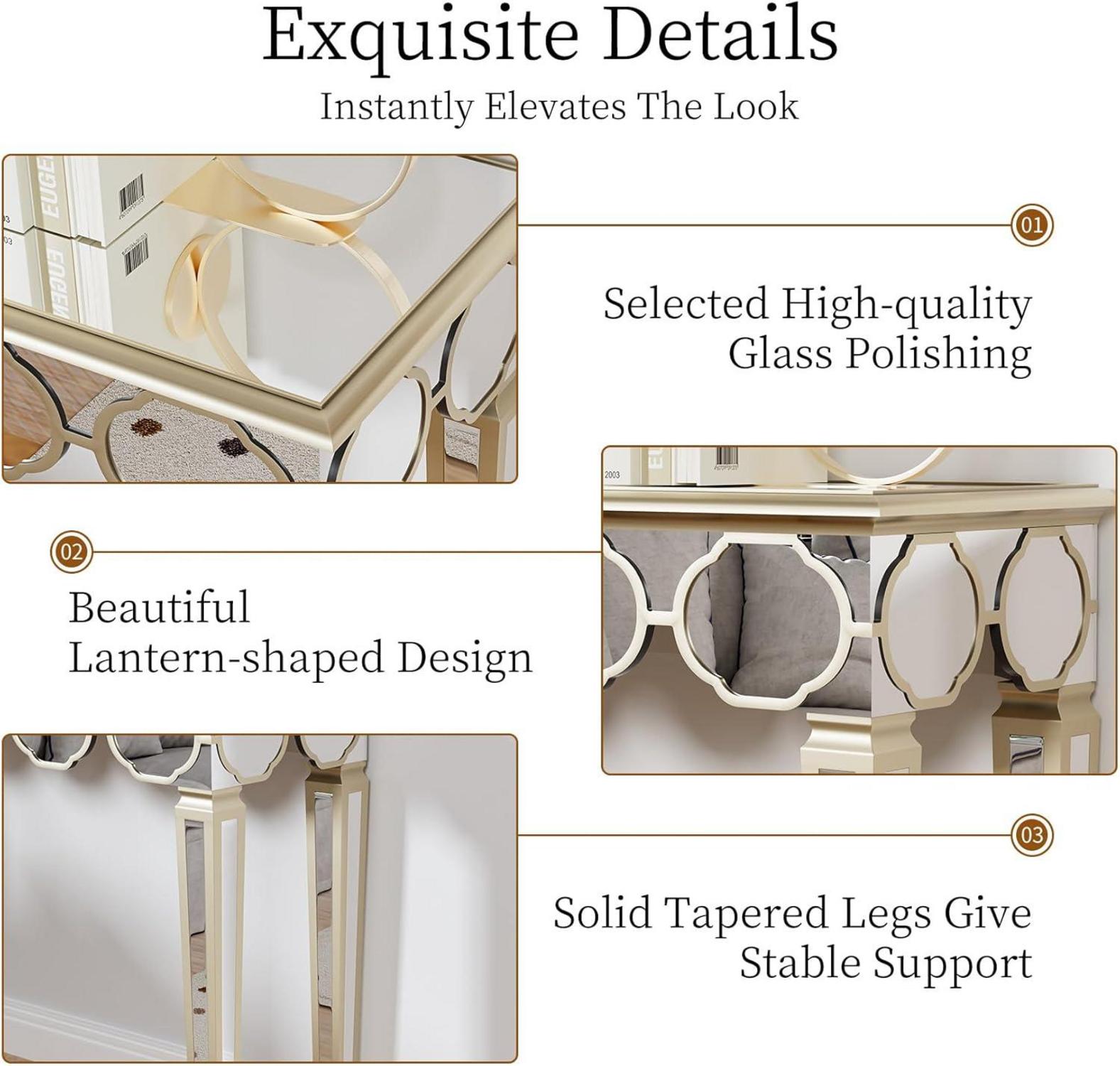 Schmaler Konsolentisch Gold 120 cm Spiegelglas Luxus Design moderner Sofatisch