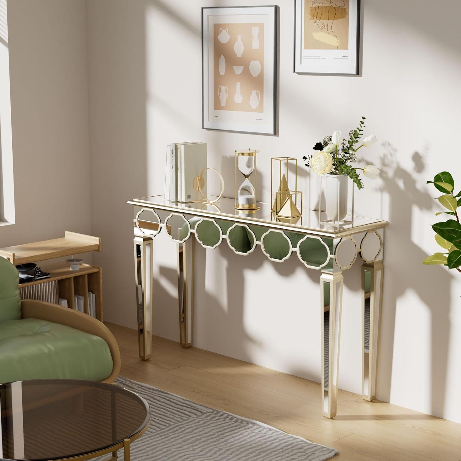 Hochwertiger Goldener Konsolentisch 120 cm Moderne Luxus Spiegelglas Design