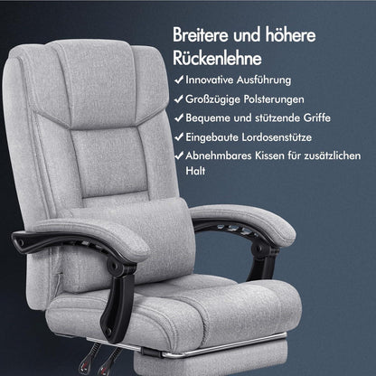 Ergonomischer Bürostuhl mit Fußstütze und hoher Rückenlehne