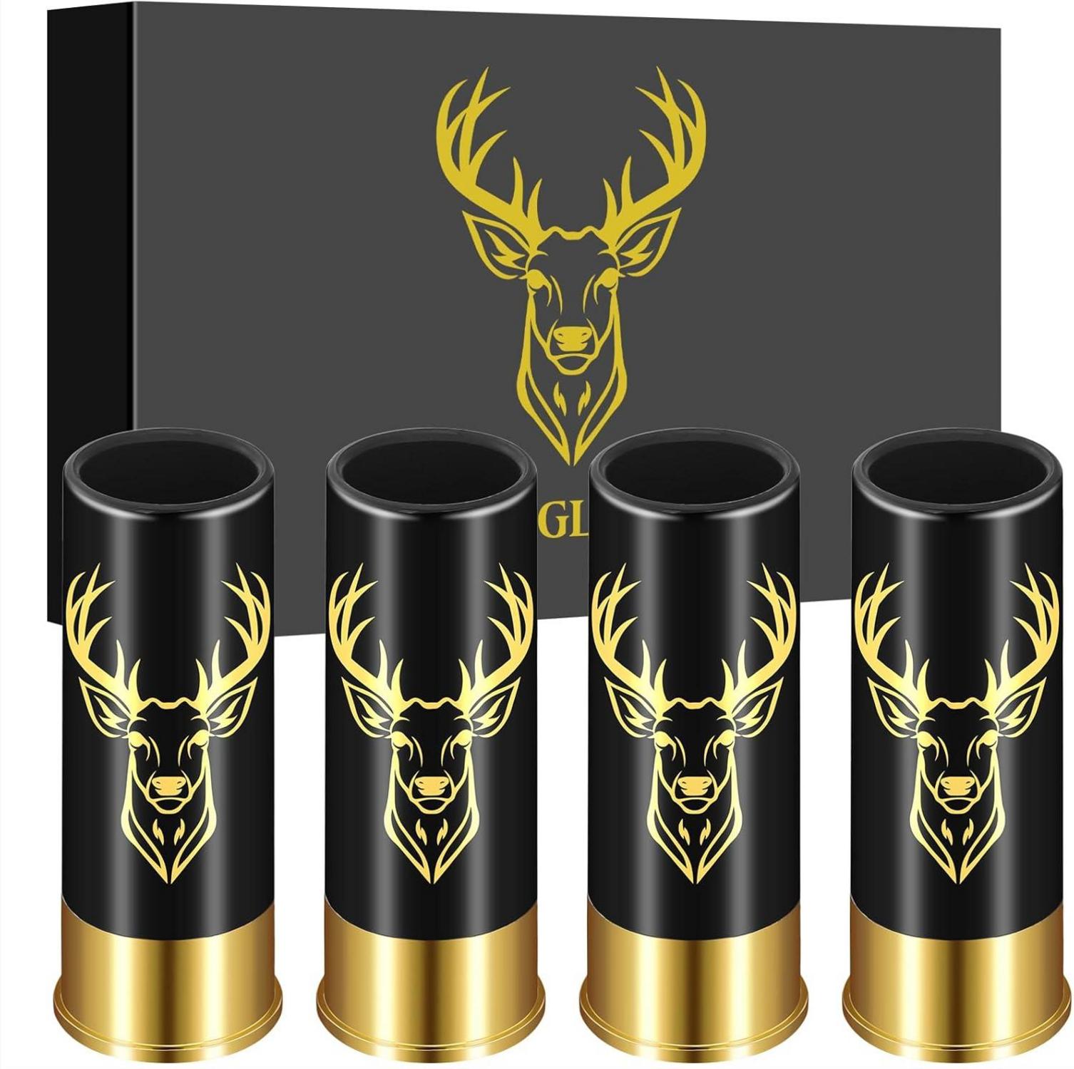Schnapsgläser mit Hirschkopf 45ml Geschenkbox Jagd Männer Vatertag 12 GA Schwarz