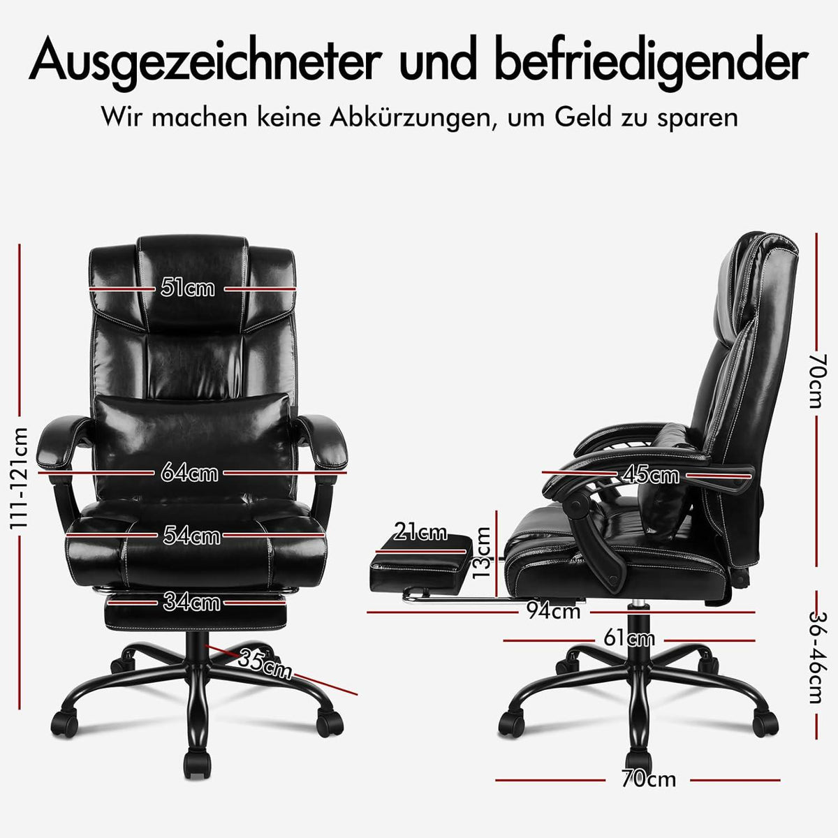 Ergonomischer Bürostuhl mit Fußstütze und hoher Rückenlehne