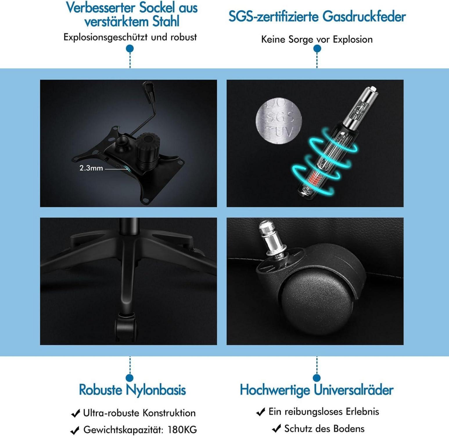 ALFORDSON Bürostuhl Ergonomisch Lordosenstütze Kopfstütze Dunkelgrau