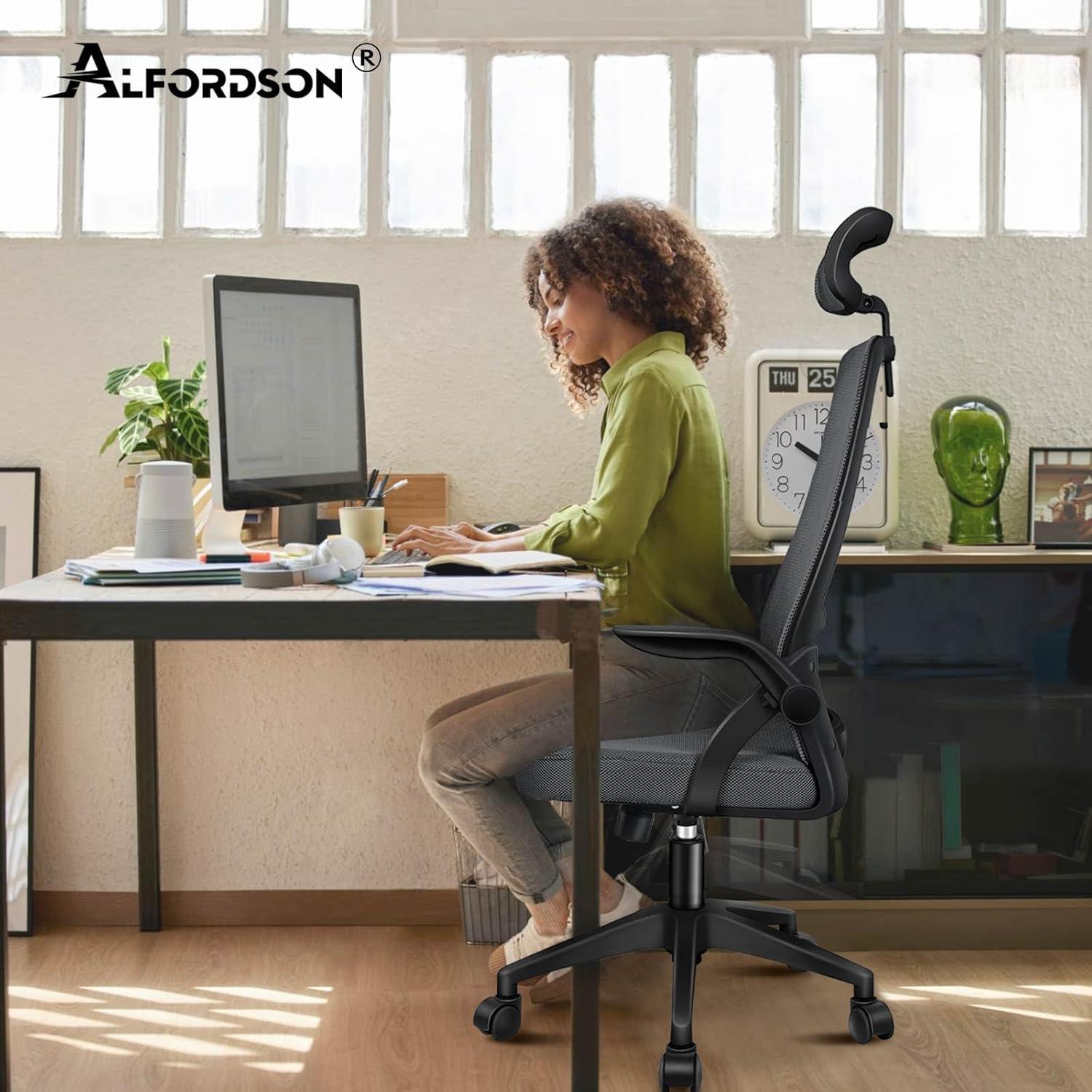 ALFORDSON Bürostuhl Ergonomisch Lordosenstütze Kopfstütze Dunkelgrau