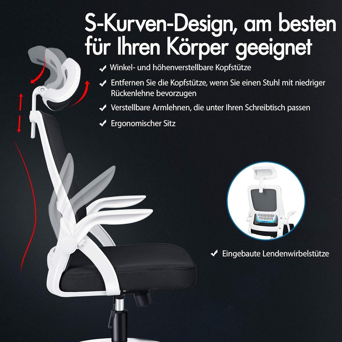 Ergonomischer Büro-Schreibtischstuhl mit Lordosenstütze