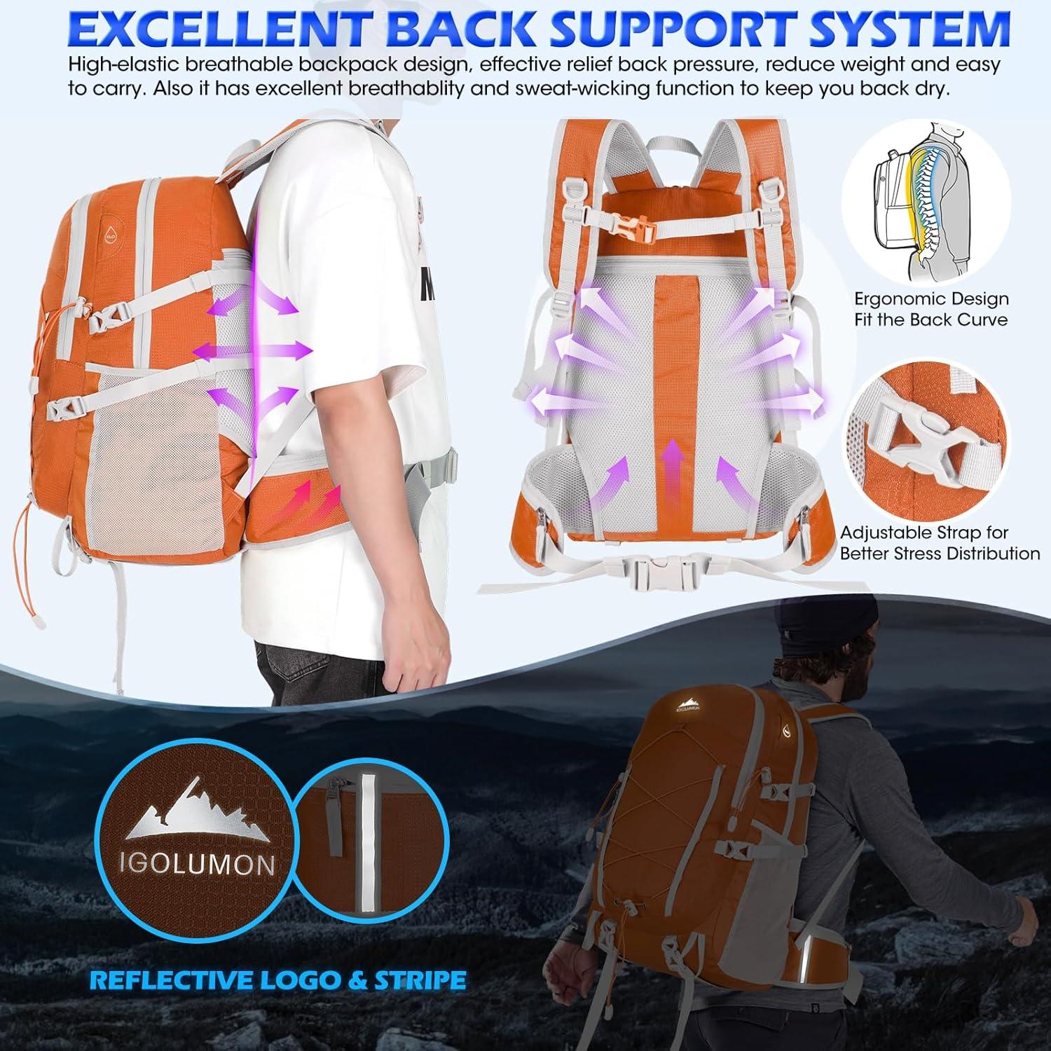 Wasserdichter Wanderrucksack 40L Leicht Faltbar Orange