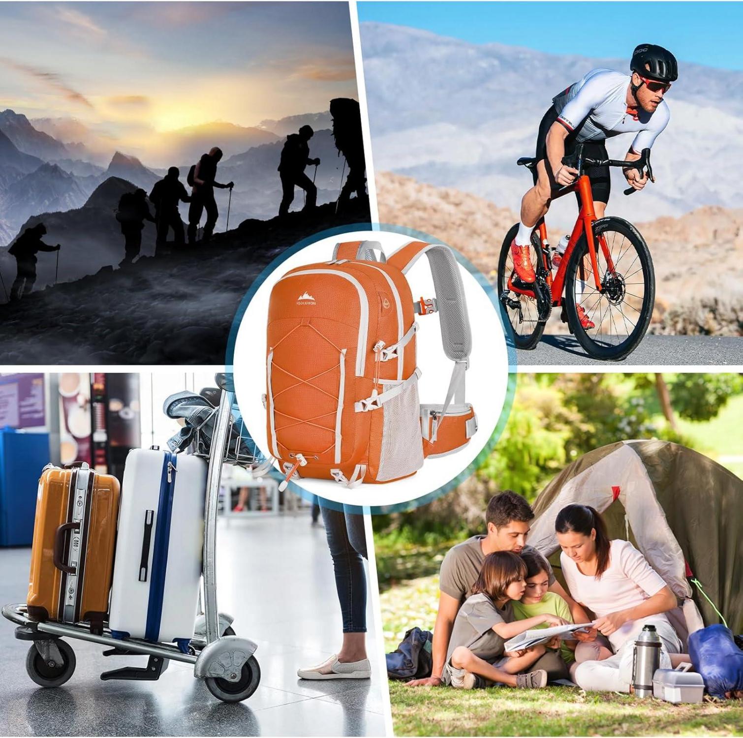Wanderrucksack 40L Wasserdicht Leicht Faltbar Trekking Orange