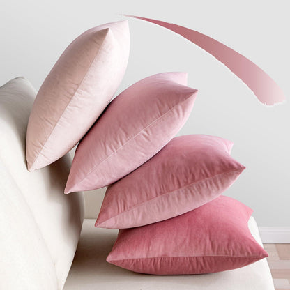 4er Set Samt Kissenbezug 45x45 cm Rosa Serie für Wohnzimmer Büro