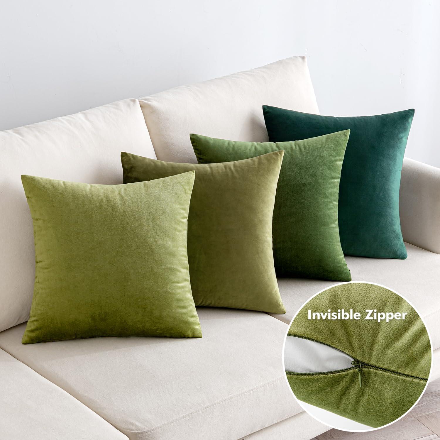4er Set Samt Kissenbezug 40x40 cm Salbeigrün Serie - Dekorative Couchkissenhülle