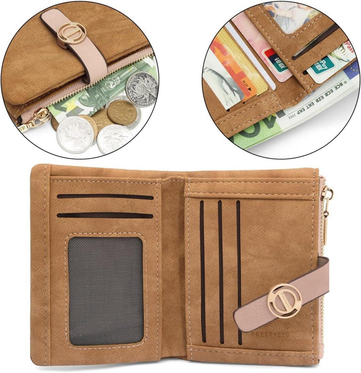 REETEE Damen Geldbörse Klein PU Leder Portemonnaie Zipper Münzfach