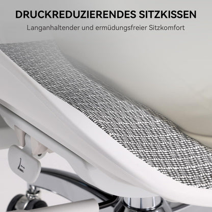 Ergonomischer Bürostuhl mit dualer Lordosenstütze und 4D-Armlehnen (Weiß)