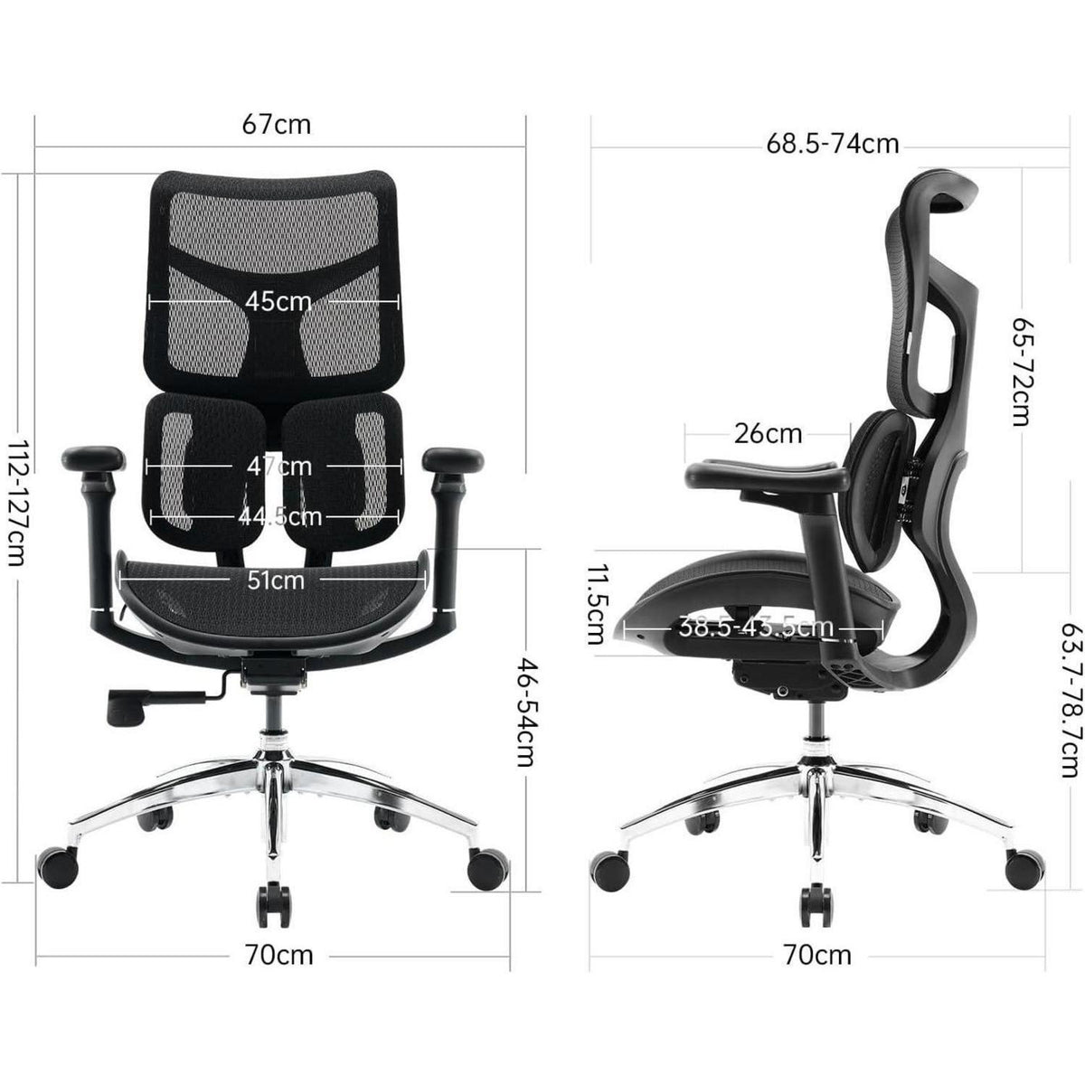 Ergonomischer Bürostuhl mit dualer Lordosenstütze und 4D-Armlehnen