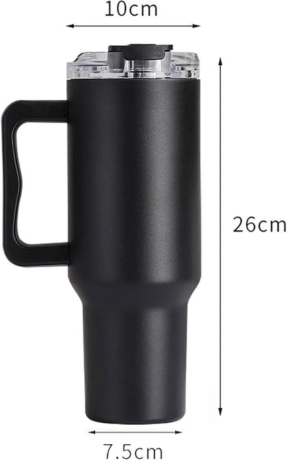 40oz FloweryOcean Thermobecher Edelstahl Schwarz, Auslaufsicher mit Griff