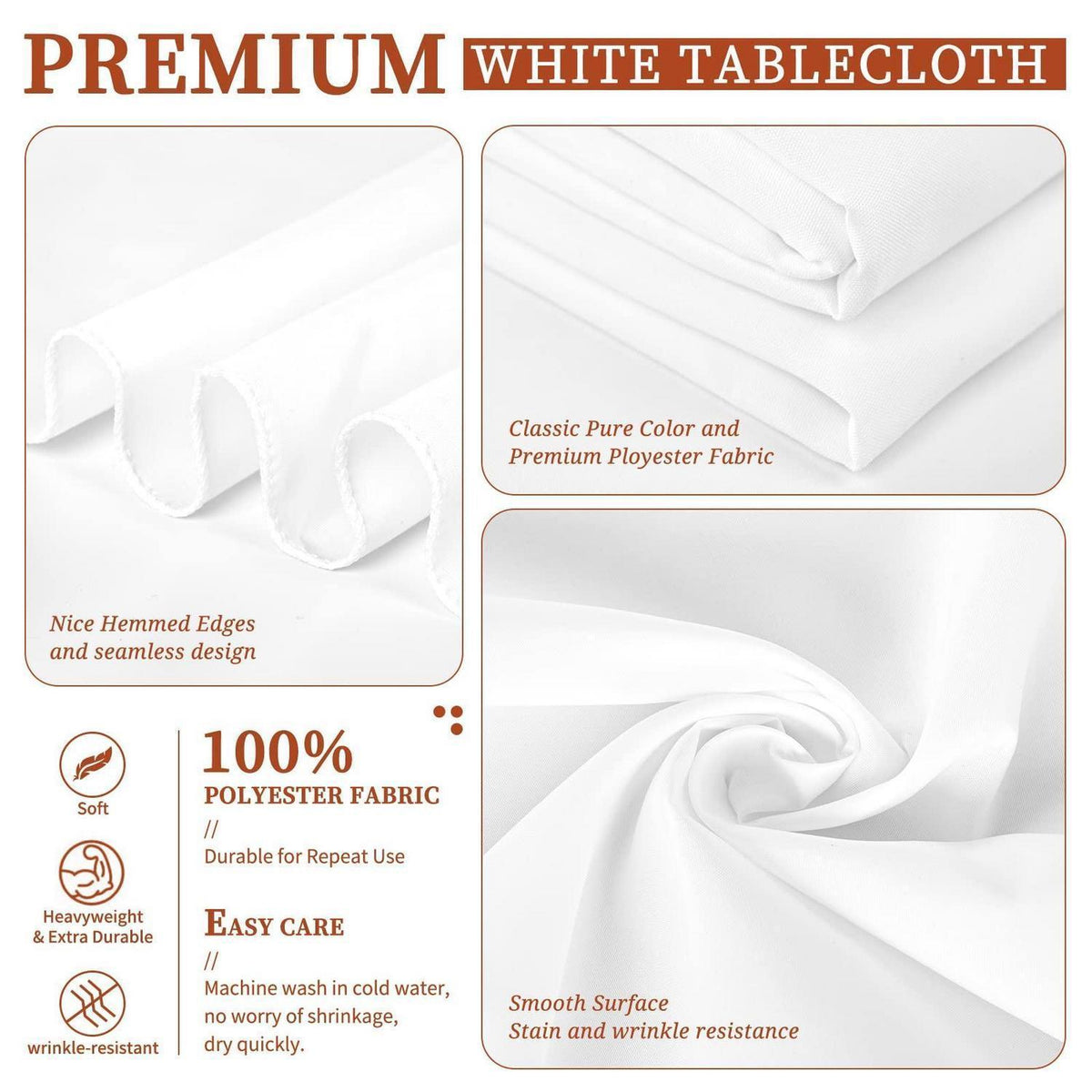 Weiße Tischdecken 8er-Set Rechteckig 153x320cm Polyester