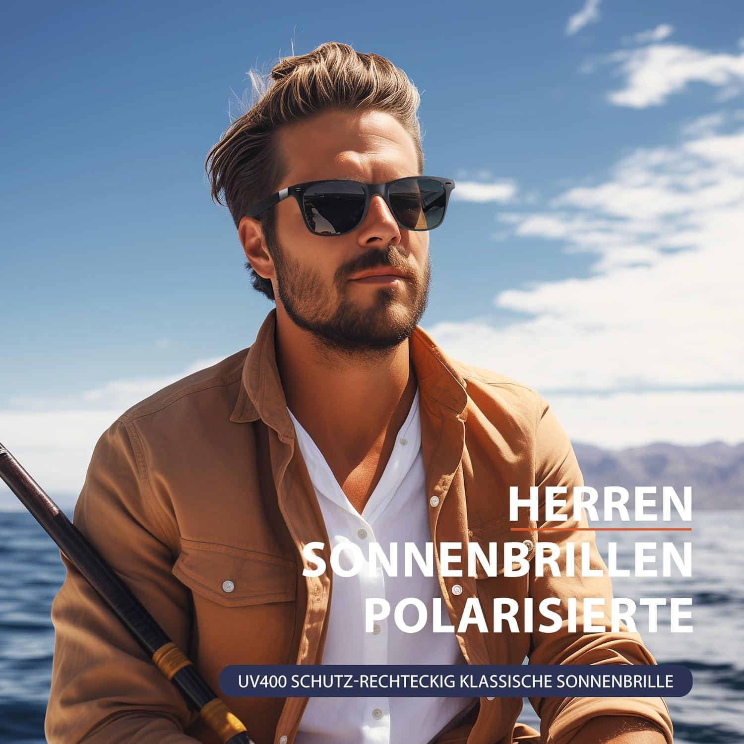 Polarisierte UV400-Sonnenbrille Herren-Damen Rechteckige Gläser Schwarz
