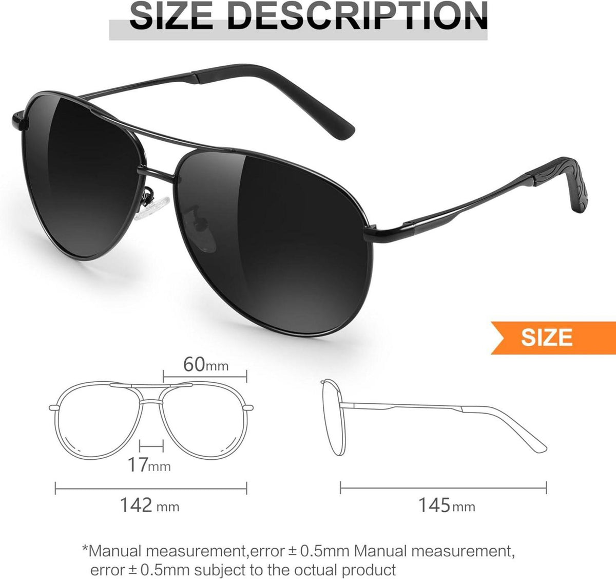Polarisierte Sonnenbrille UV400-Schutz Unisex Outdoor Schwarz