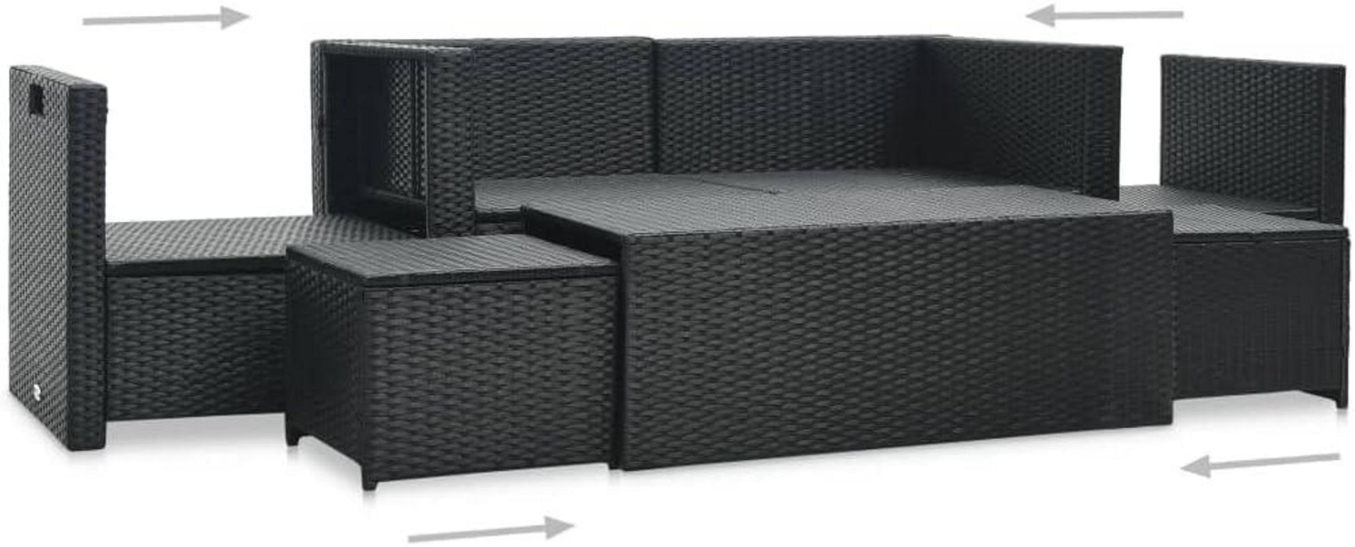 Garten-Lounge-Set 6-TLG. Schwarz Rattan mit Auflagen, wetterfest - Sitzgruppe für Garten, Terrasse, Balkon
