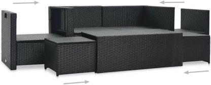 Garten-Lounge-Set 6-TLG. Schwarz Rattan mit Auflagen, wetterfest - Sitzgruppe für Garten, Terrasse, Balkon
