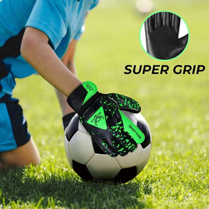 Torwarthandschuhe Kinder mit Doppel-Handgelenkstütze, Größe 7 Grün