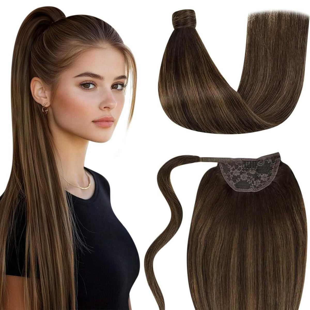 Echthaar Zopf Extension Balayage Braun Ombre 50cm