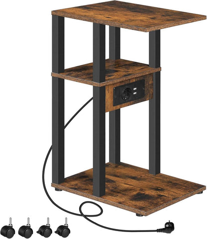 Beistelltisch mit Ladestation, C-Form, Couchtisch, schwarz & braun