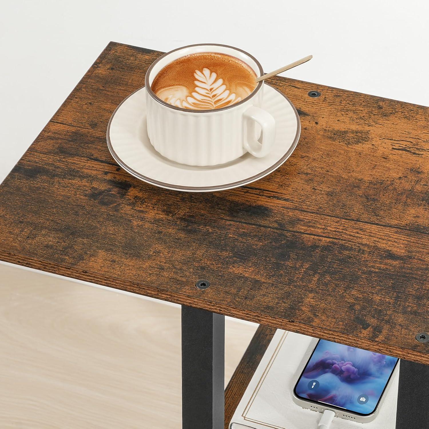 Beistelltisch mit Ladestation und C-Form in Vintagebraun/Schwarz