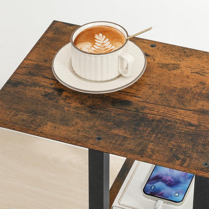 Beistelltisch mit Ladestation und C-Form in Vintagebraun/Schwarz
