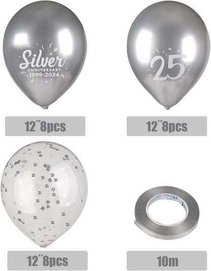 Silberhochzeit Luftballons 24 Stück Zahl 25 Metallic