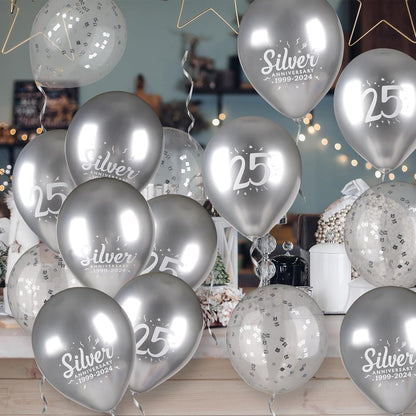 25 Silberhochzeit Luftballons 3 Stile Zahl 25 Konfetti Jubiläum Geburtstag