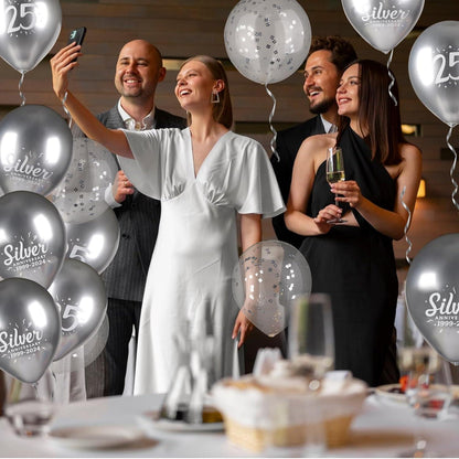 Silberhochzeit Luftballons 24 Stück - Metallic Ballons, Zahl