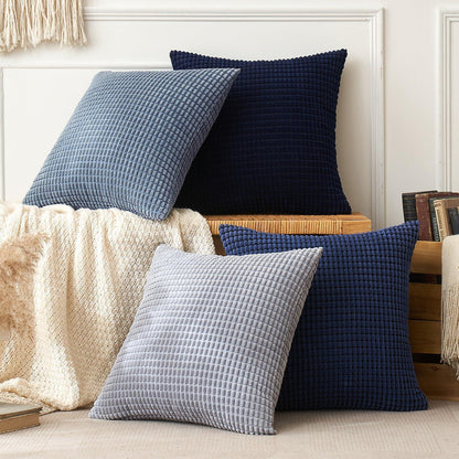 EMEMA Kordsamt Kissenbezug 4er Set 45x45 cm Dunkelblau Granulat Sofakissen