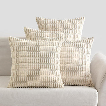 Dekorative Kordsamt Kissenbezüge 4er Set 45x45 cm Creme
