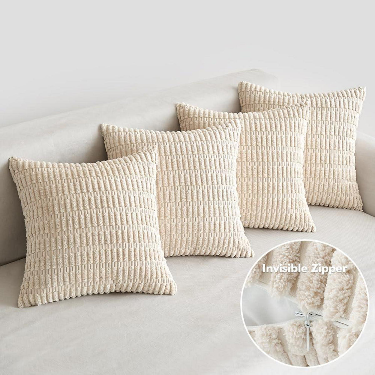 EMEMA Kordsamt Kissenbezüge 4er Set 45x45 cm Creme