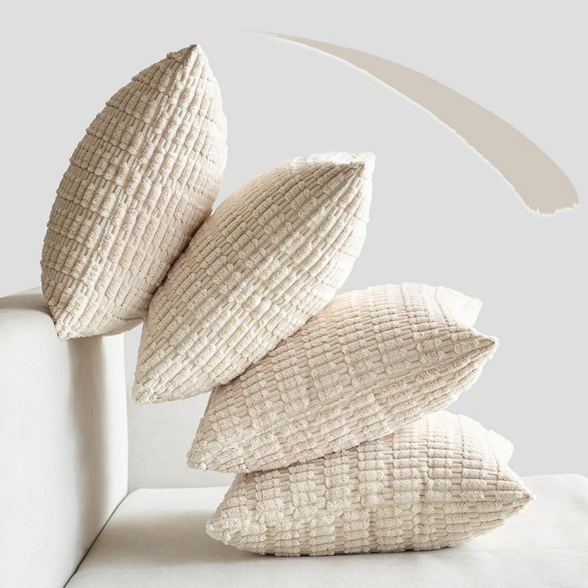 Kordsamt Kissenbezüge 4er Set Moderne Sofakissenhüllen 45x45 cm Creme