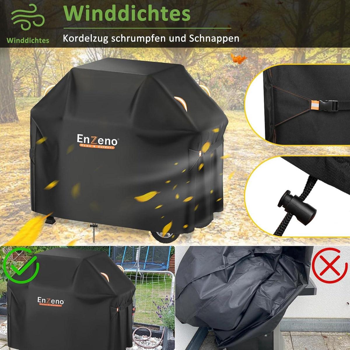 Enzeno Grillabdeckung 120x60x120cm - Wetterfest und Staubdicht - Schwarz