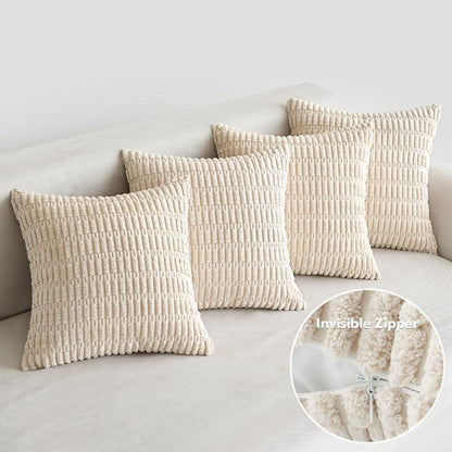 EMEMA Kordsamt Kissenbezüge 4er Set 40x40 cm Creme Modernes Dekokissen