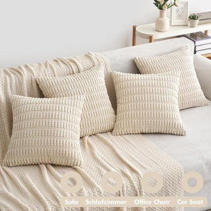 EMEMA Kordsamt Kissenbezüge 4er Set 40x40 cm Dekorative Sofakissen Creme