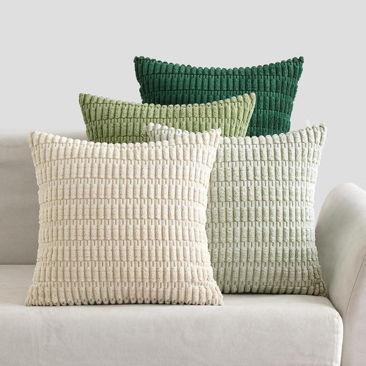 4er Set Kordsamt Kissenbezüge 40x40 cm Grün Dekorative Sofakissen