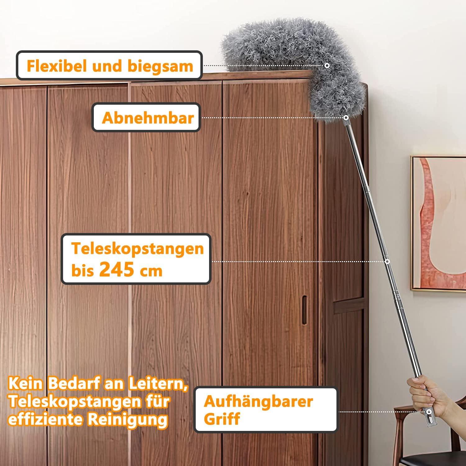 Staubwedel Teleskop lang ausziehbar bis 2,45m Grau