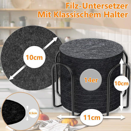 Runde Glasuntersetzer Filz 14er Set in Dunkelgrau, Getränke