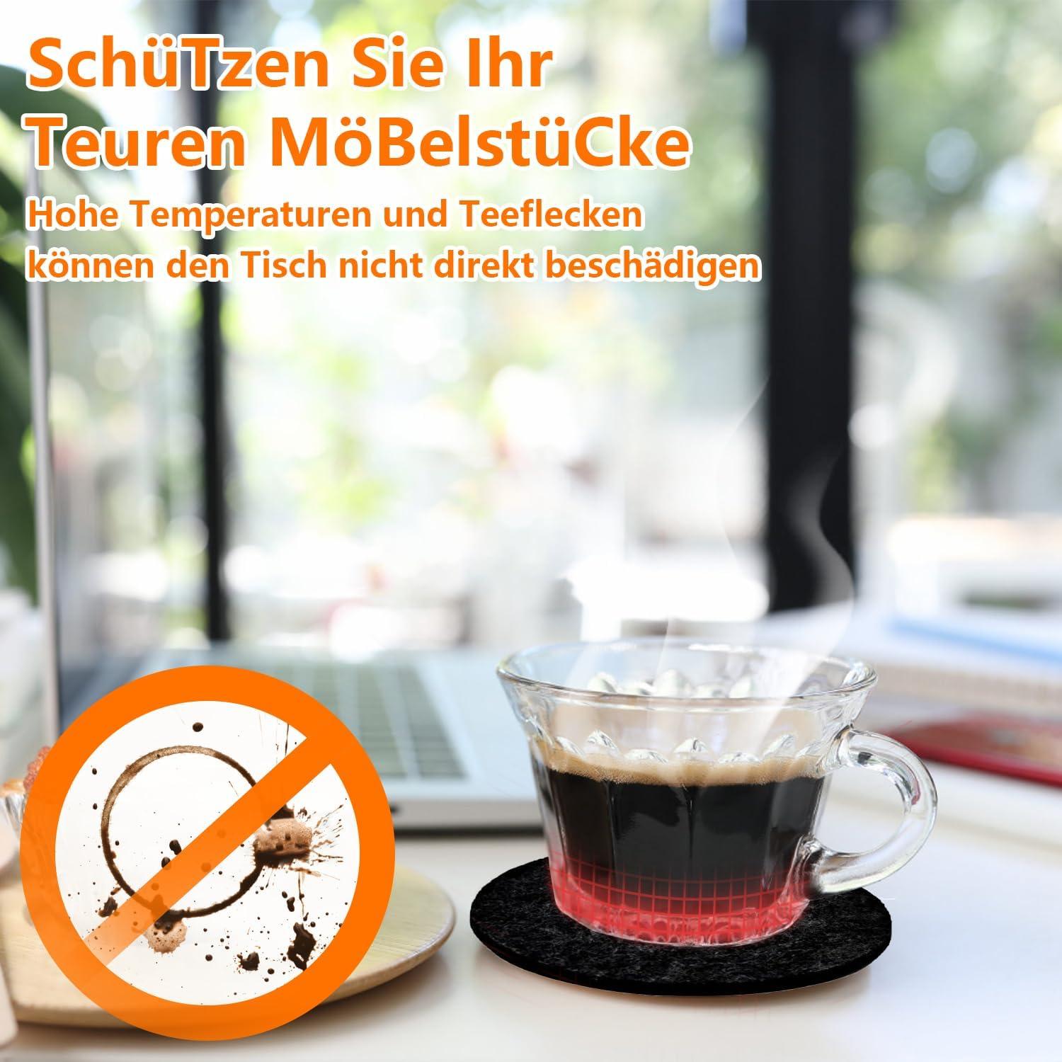 Runde Filzuntersetzer Set in Dunkelgrau für Gläser & Tassen