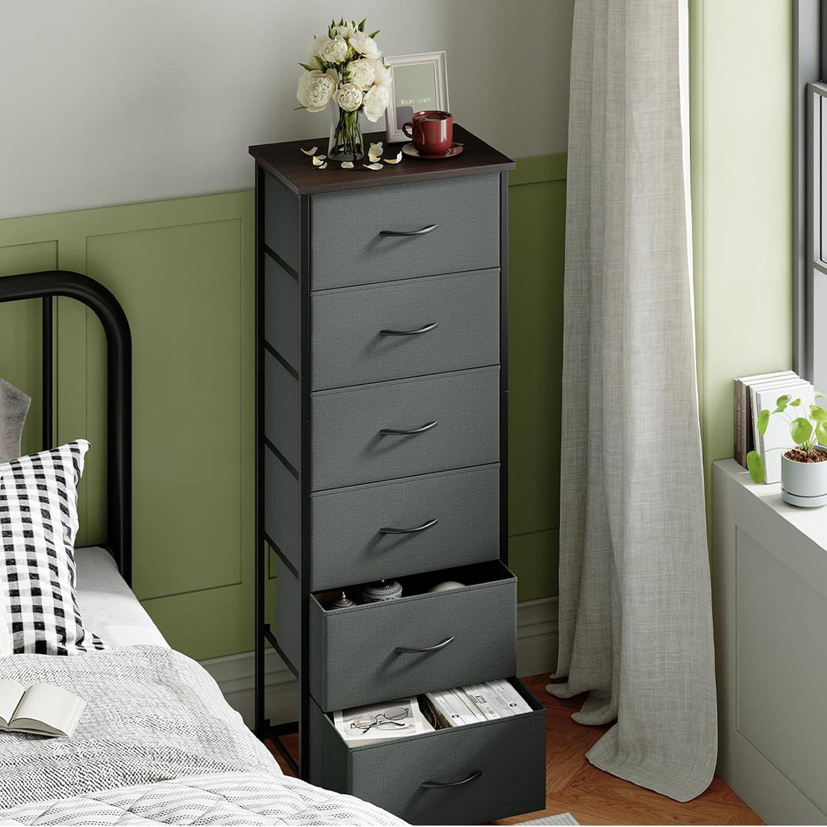 Somdot Kommode mit 6 Stoffschubladen – Grau, 115cm hoch