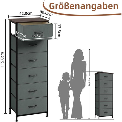 Somdot Kommode mit 6 Stoffschubladen – Grau, 115cm hoch