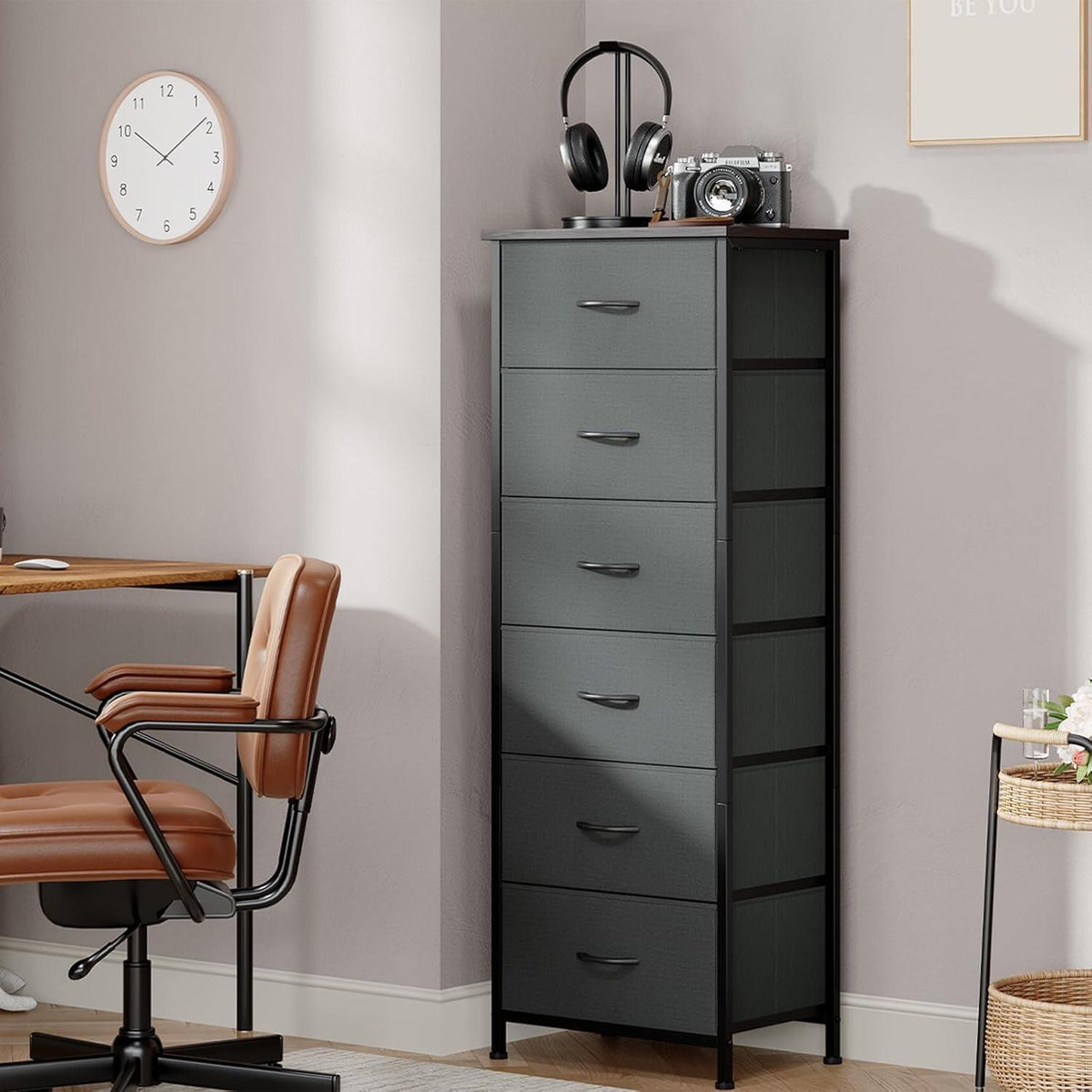 Somdot Kommode mit 6 Stoffschubladen – Grau, 115cm hoch