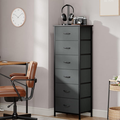 Somdot Kommode mit 6 Stoffschubladen – Grau, 115cm hoch