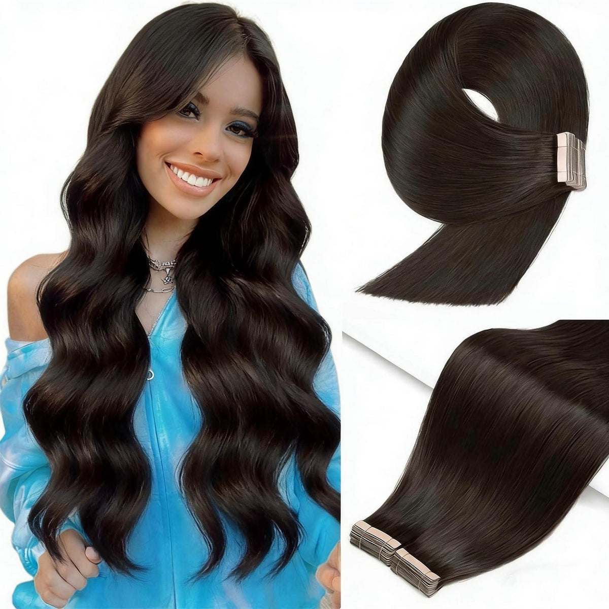 Echthaar Tape Extensions 50cm Schwarz 1B#