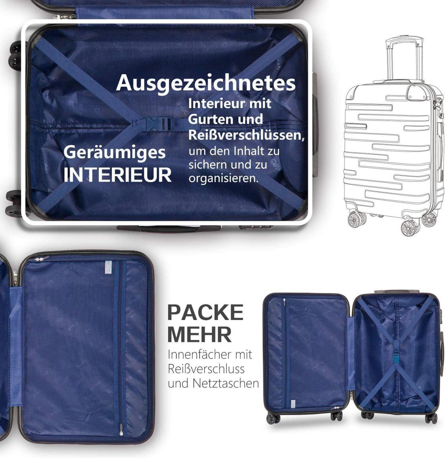 COOLIFE Hartschalen-Koffer Rollkoffer Reisekoffer TSA-Schloss 4 Rollen Dunkelgrau 2tlg