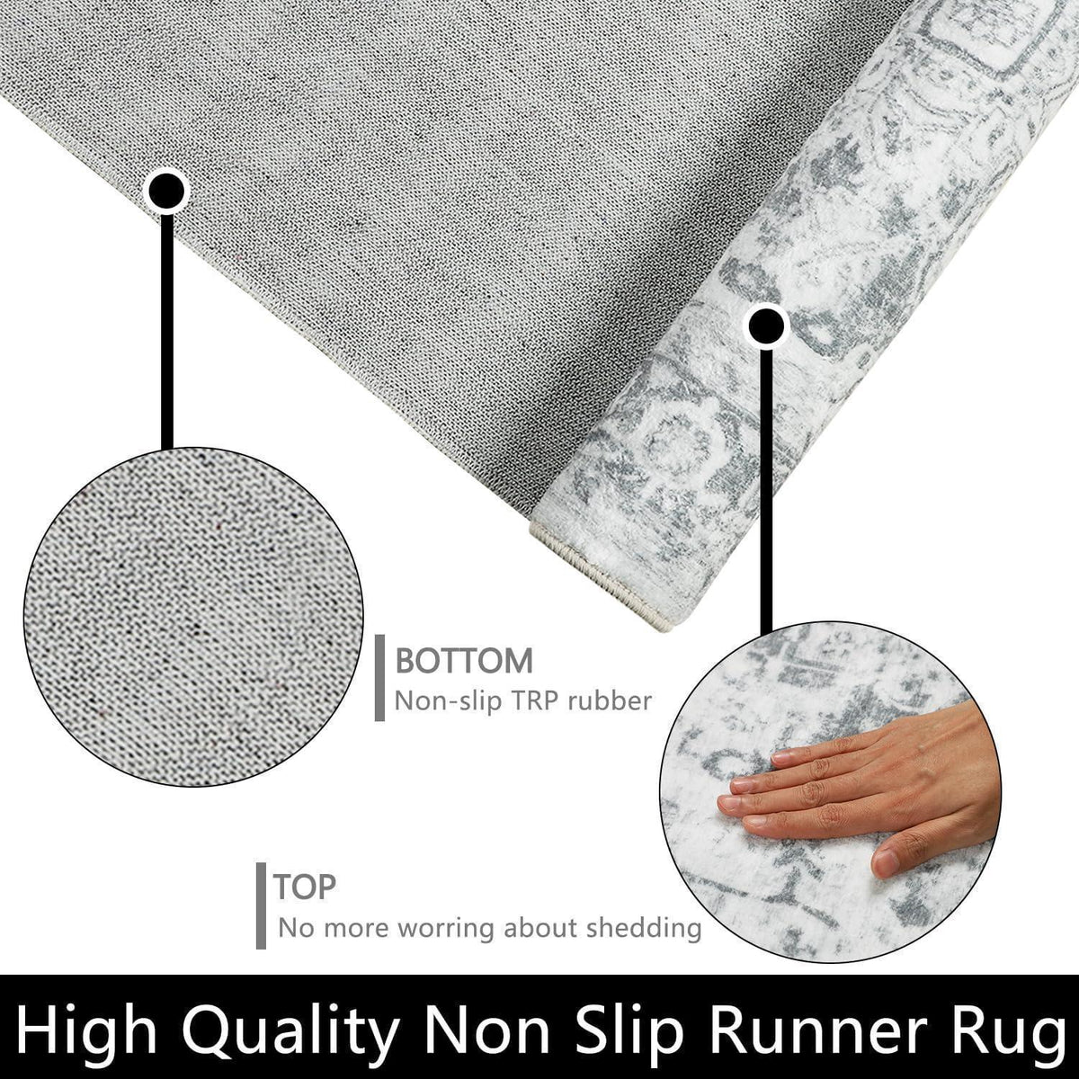 Teppichläufer für Flur, rutschfest, 80x200cm, Vintage-Design, Grau