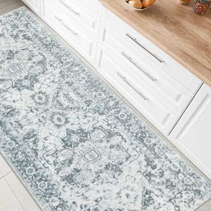 Teppichläufer für Flur, rutschfest, 80x200cm, Vintage-Design, Grau