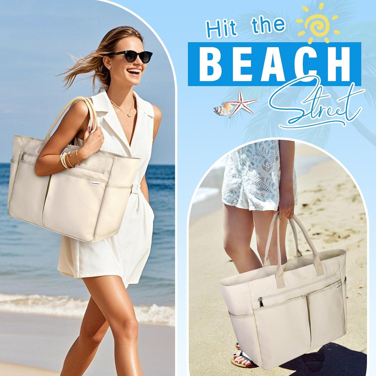 Strandtasche XXL Wasserdicht mit Reißverschluss 40L für