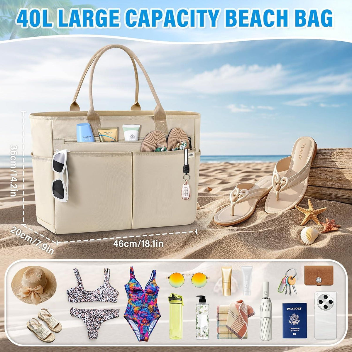 Strandtasche XXL Wasserdicht Vielseitiger Shopper für Strand Fitness